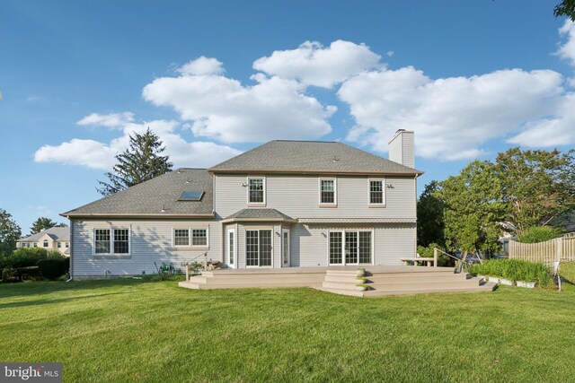 15 Horseshoe Dr, Mount Laurel, NJ 08054 - rear view of property with a wooden deck, a chimney, and a shingled roof