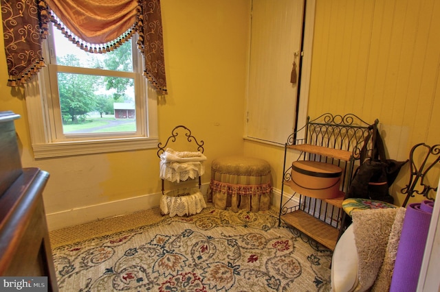 sitting room featuring plenty of natural light and baseboards