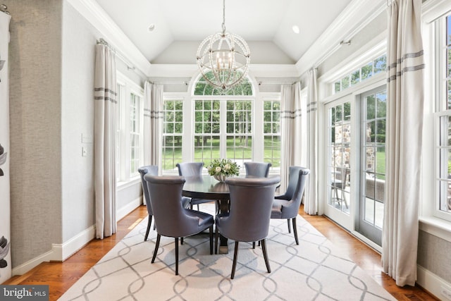 51 Farrier Ln, Newtown Square, PA 19073 - sunroom with french doors, a chandelier, lofted ceiling, wood finished floors, and baseboards