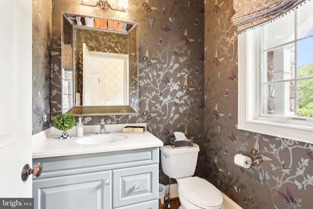 51 Farrier Ln, Newtown Square, PA 19073 - half bath featuring wallpapered walls, toilet, and vanity