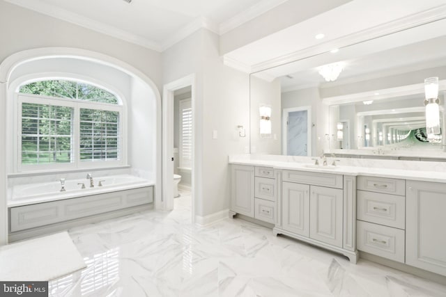 51 Farrier Ln, Newtown Square, PA 19073 - full bathroom featuring vanity, a bath, toilet, crown molding, and baseboards