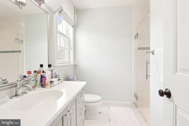 51 Farrier Ln, Newtown Square, PA 19073 - bathroom featuring vanity, a shower stall, toilet, and tile patterned floors