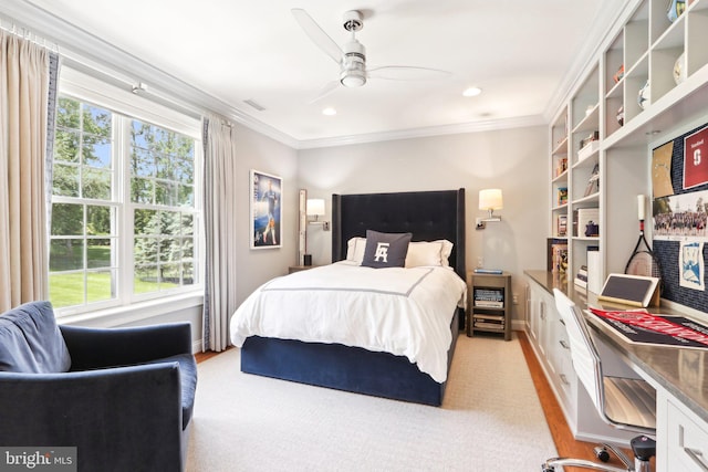 51 Farrier Ln, Newtown Square, PA 19073 - bedroom featuring crown molding, recessed lighting, baseboards, and a ceiling fan