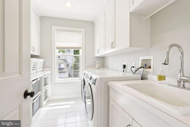 51 Farrier Ln, Newtown Square, PA 19073 - washroom with separate washer and dryer, cabinet space, light tile patterned flooring, and recessed lighting
