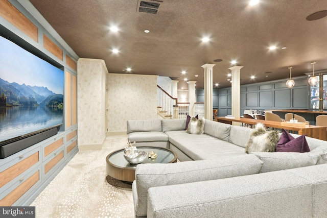 51 Farrier Ln, Newtown Square, PA 19073 - living area with ornate columns, recessed lighting, and stairway
