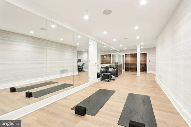 51 Farrier Ln, Newtown Square, PA 19073 - workout room featuring light wood finished floors, baseboards, and recessed lighting