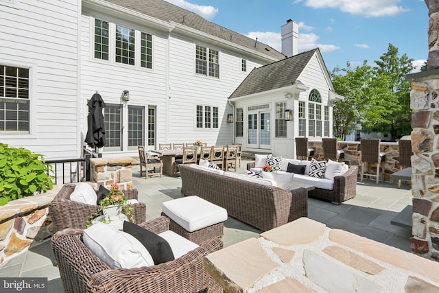 51 Farrier Ln, Newtown Square, PA 19073 - view of patio / terrace with outdoor lounge area, outdoor dining area, and an outbuilding