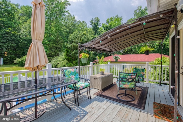 388 Monument Dr, Montross, VA 22520 - wooden terrace featuring outdoor dining area