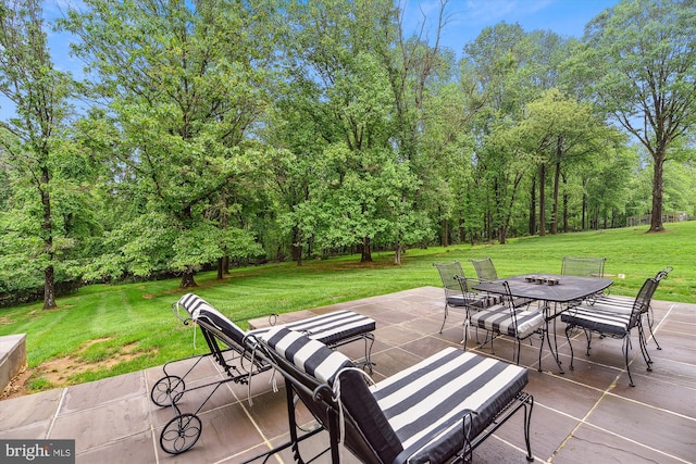 view of patio / terrace featuring outdoor dining area and an outdoor fire pit