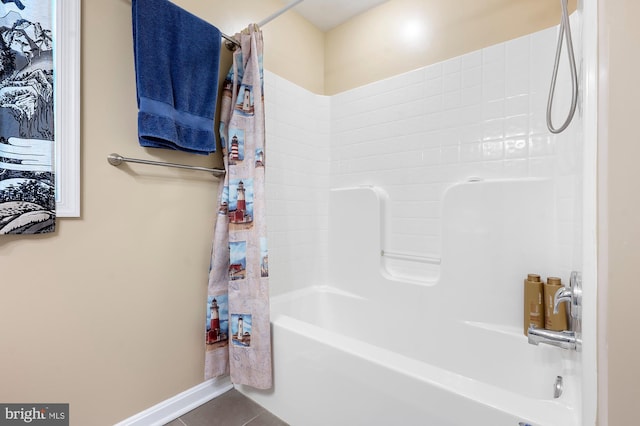 328 W Bay Front Rd, Lothian, MD 20711 - bathroom with shower / bath combination with curtain, tile patterned floors, and baseboards