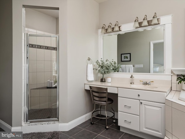 9003 Chesapeake Ave, Baltimore, MD 21219 - full bathroom with a shower stall, baseboards, vanity, and tile patterned floors