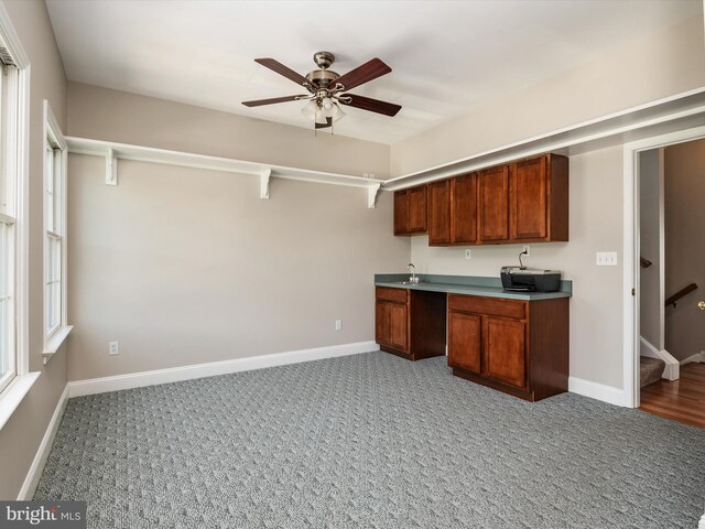 9003 Chesapeake Ave, Baltimore, MD 21219 - kitchen featuring a ceiling fan, baseboards, and carpet floors