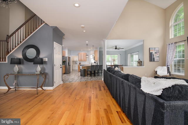 28 Blue Spruce Dr, Bear, DE 19701 - living area featuring a ceiling fan, light wood-style flooring, healthy amount of natural light, recessed lighting, and baseboards