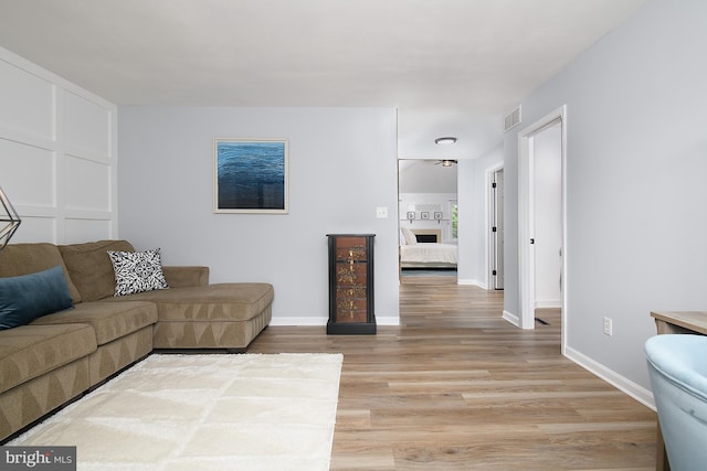 28 Blue Spruce Dr, Bear, DE 19701 - living room with light wood-type flooring, baseboards, and a fireplace