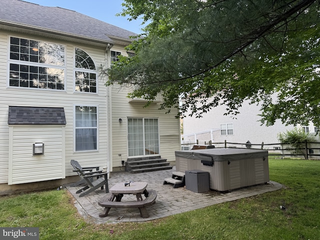 28 Blue Spruce Dr, Bear, DE 19701 - rear view of house featuring a hot tub, a patio, and entry steps