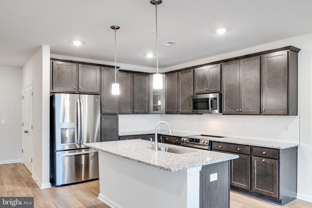 4003 Seaside Alder Rd Unit 0208, Rose, Bowie, MD 20720 - kitchen featuring stainless steel appliances, a sink, dark brown cabinets, light wood finished floors, and tasteful backsplash