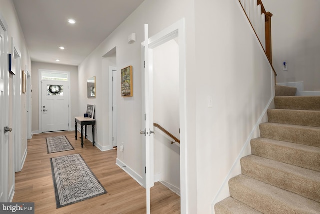 30366 Indigo Way, Georgetown, DE 19947 - foyer with light wood-style floors, recessed lighting, baseboards, and stairs