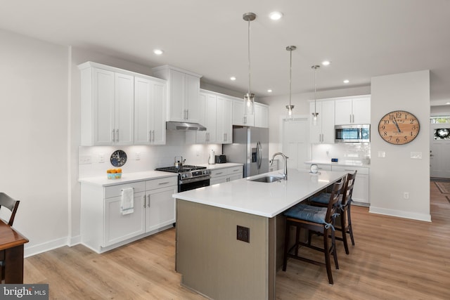 30366 Indigo Way, Georgetown, DE 19947 - kitchen with stainless steel appliances, a sink, decorative backsplash, light wood finished floors, and recessed lighting