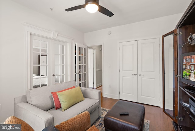 1418 N Rhodes St Unit B105, Arlington, VA 22209 - living area featuring wood finished floors, a ceiling fan, and french doors