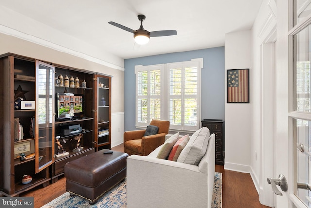 1418 N Rhodes St Unit B105, Arlington, VA 22209 - living area with ceiling fan, dark wood-style floors, and baseboards