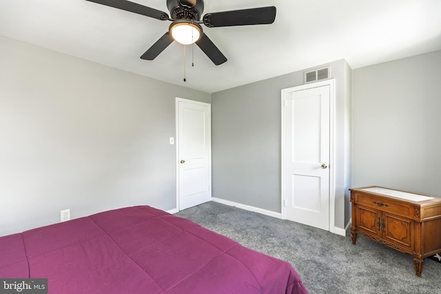 bedroom with carpet, baseboards, and ceiling fan
