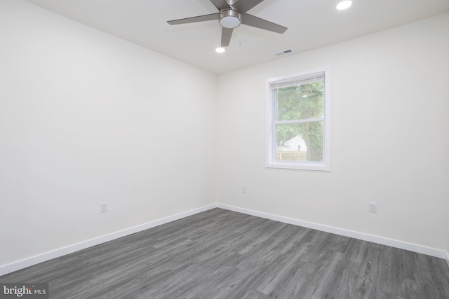 1207 Race St, Cambridge, MD 21613 - empty room with dark wood-style flooring, baseboards, recessed lighting, and ceiling fan