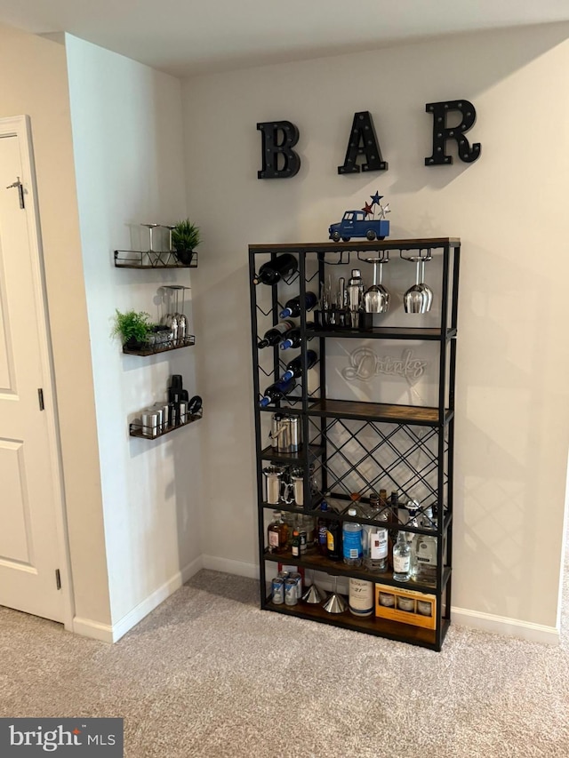 wine cellar with carpet and baseboards