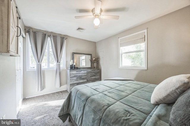 bedroom with carpet flooring, ceiling fan, and baseboards