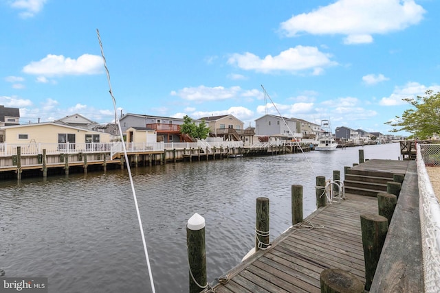 dock featuring a residential view and a water view
