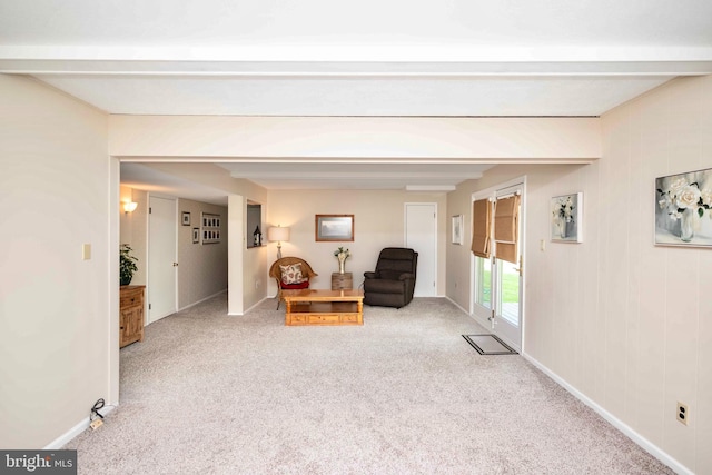 9520 Perry Brook Ct, Nottingham, MD 21236 - living area featuring beam ceiling, carpet floors, and baseboards