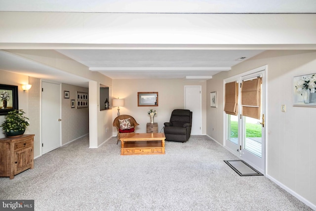 9520 Perry Brook Ct, Nottingham, MD 21236 - sitting room featuring beam ceiling, carpet floors, and baseboards