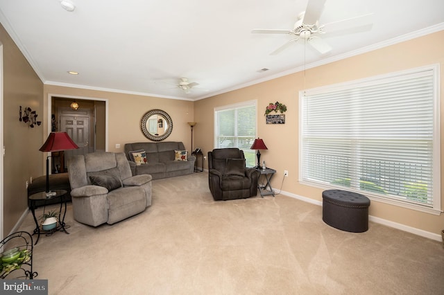 24 Smithfield Way, Fredericksburg, VA 22406 - carpeted living area with a ceiling fan and crown molding