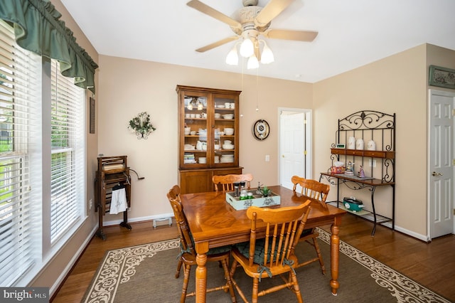 24 Smithfield Way, Fredericksburg, VA 22406 - dining space featuring dark wood-style flooring, healthy amount of natural light, and a ceiling fan