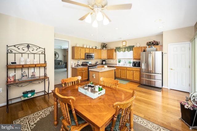 24 Smithfield Way, Fredericksburg, VA 22406 - dining area with light wood-style flooring, a ceiling fan, and recessed lighting