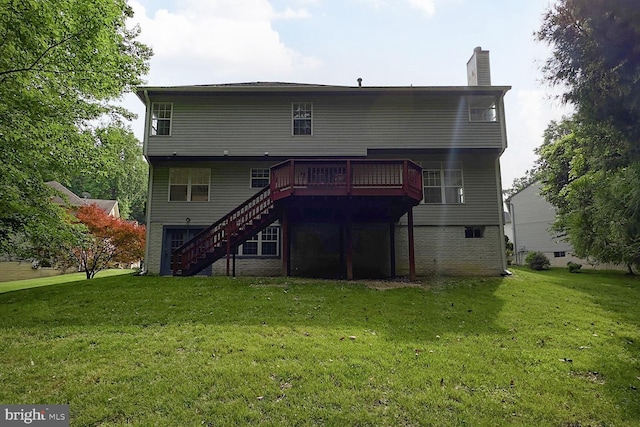8916 Gladeside Dr, Clinton, MD 20735 - back of property featuring stairway, a lawn, a chimney, and a deck