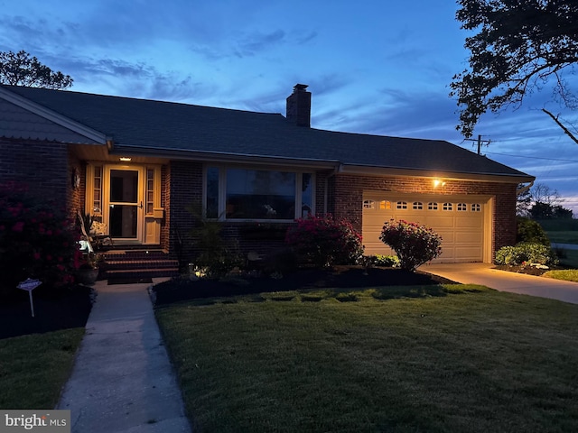 1 Somerset Ave, Cambridge, MD 21613 - ranch-style home featuring brick siding, a chimney, a garage, and driveway