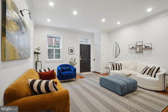 300 S Columbus St, Alexandria, VA 22314 - living room with ornamental molding, recessed lighting, wood finished floors, and baseboards