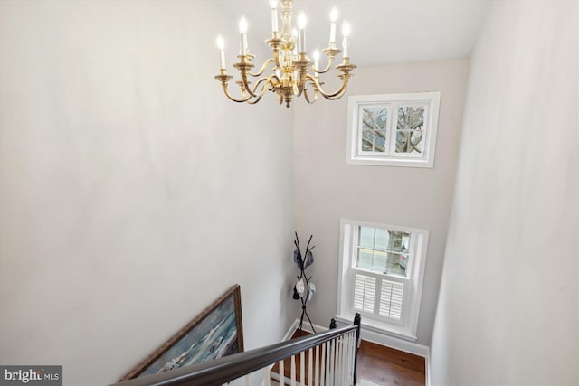 300 S Columbus St, Alexandria, VA 22314 - staircase featuring a chandelier, plenty of natural light, wood finished floors, and baseboards