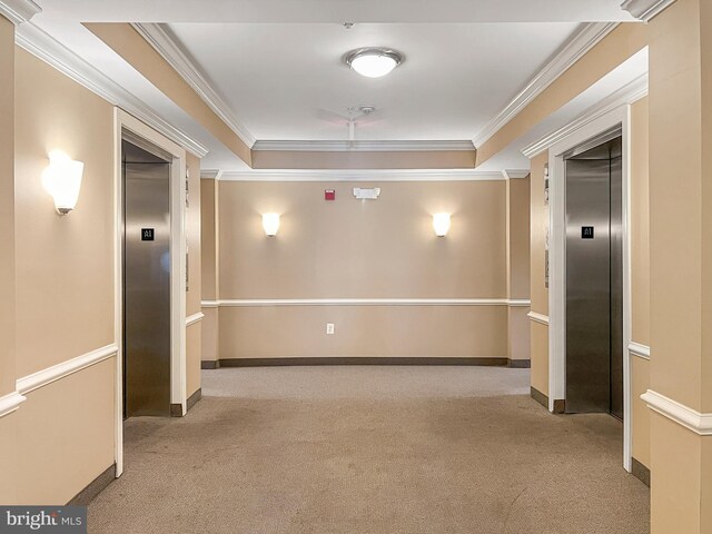 9712 Handerson Pl Unit 306, Manassas Park, VA 20111 - carpeted empty room with elevator, a tray ceiling, ornamental molding, and baseboards