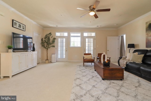 9712 Handerson Pl Unit 306, Manassas Park, VA 20111 - carpeted living area featuring crown molding, ceiling fan, and baseboards