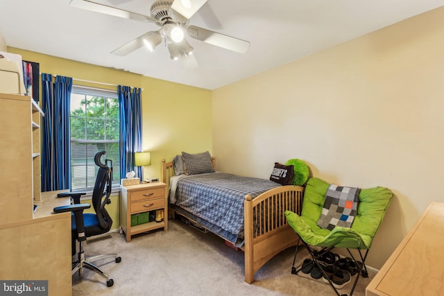 bedroom featuring carpet floors and ceiling fan
