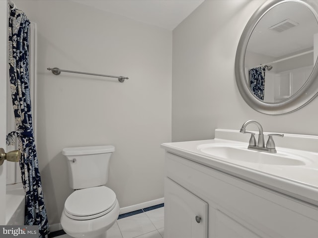 10205 Scaggsville Rd, Laurel, MD 20723 - bathroom with vanity, baseboards, toilet, a shower with curtain, and tile patterned flooring