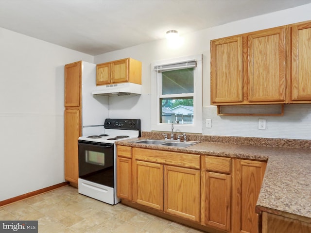 233 Molden Dr, Winchester, VA 22601 - kitchen featuring range with electric cooktop, under cabinet range hood, a sink, and baseboards