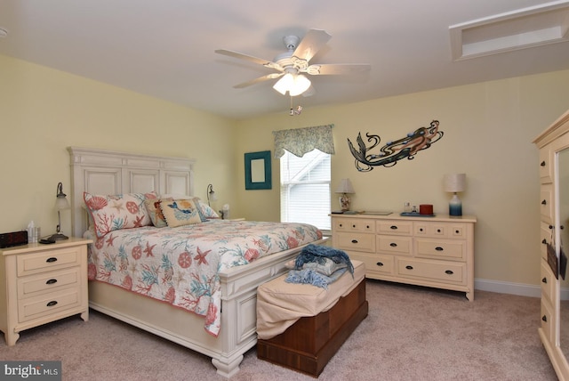bedroom featuring carpet and a ceiling fan
