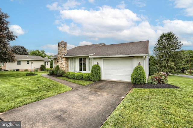 438 N 4th St, Halifax, PA 17032 - view of front of home with a chimney, an attached garage, a front yard, and concrete driveway