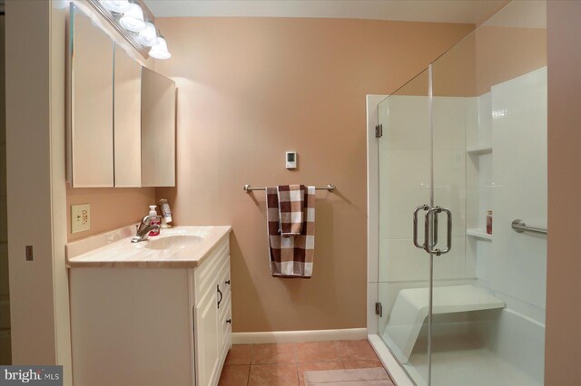 438 N 4th St, Halifax, PA 17032 - full bathroom featuring a shower stall, baseboards, vanity, and tile patterned floors