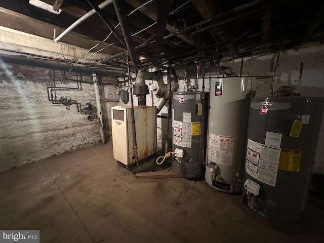 utilities with gas water heater and a heating unit