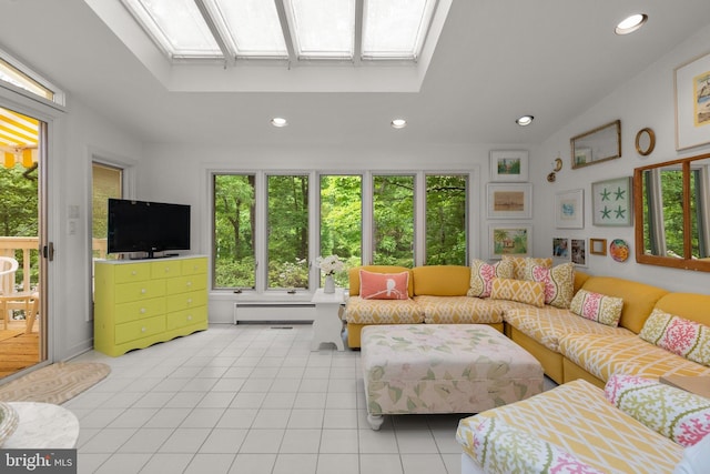 17810 Pond Rd, Ashton, MD 20861 - living area with a skylight, plenty of natural light, light tile patterned floors, and recessed lighting