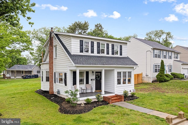 401 Woodland Ave, Glendora, NJ 08029 - view of front of home featuring covered porch, a chimney, and a shingled roof