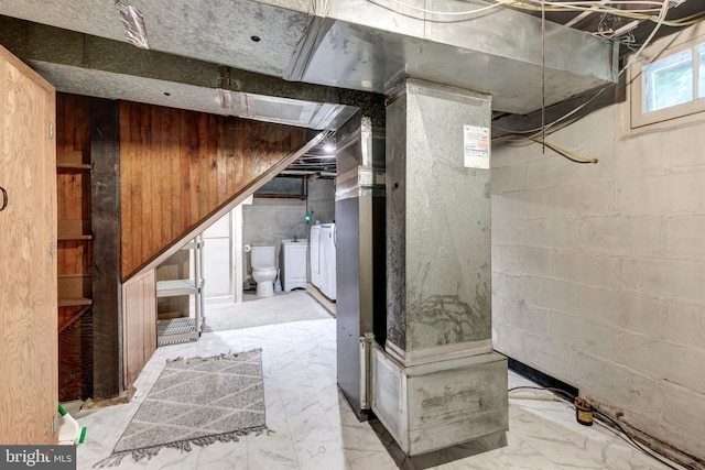 6109 Oakland Mills Rd, Sykesville, MD 21784 - below grade area with washing machine and dryer and marble finish flooring